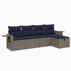 Salon de jardin 5 pcs avec coussins gris résine tressée 
