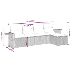 Salon de jardin 5 pcs avec coussins gris résine tressée 