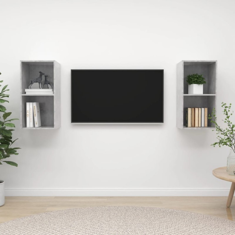 Meubles TV muraux 2 pcs Gris béton Bois d'ingénierie Meubles TV muraux 2 pcs Gris béton Bois d'ingénierie