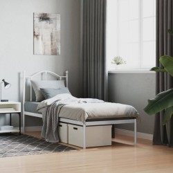 Cadre de lit métal sans matelas avec tête de lit blanc 75x190cm 