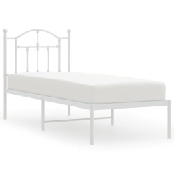 Cadre de lit métal sans matelas avec tête de lit blanc 75x190cm 