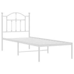 Cadre de lit métal sans matelas avec tête de lit blanc 75x190cm 