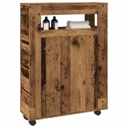Meuble étroit de salle de bain à roulettes vieux bois 