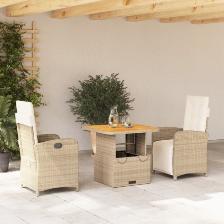 Ensemble à manger de jardin et coussins 3 pcs Beige poly rotin 