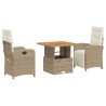 Ensemble à manger de jardin et coussins 3 pcs Beige poly rotin 