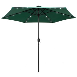 Parasol de jardin avec lumières LED et mât en aluminium vert 