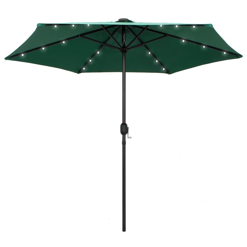 Parasol de jardin avec lumières LED et mât en aluminium vert 
