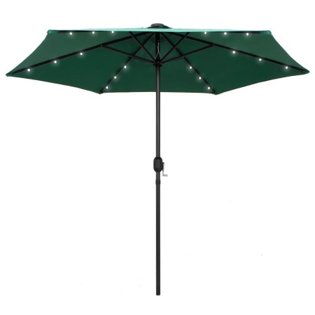 Parasol de jardin avec lumières LED et mât en aluminium vert 