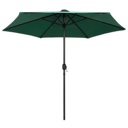 Parasol de jardin avec lumières LED et mât en aluminium vert 