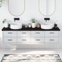 Comptoir de salle de bain marron foncé bois massif traité 