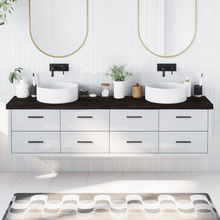 Comptoir de salle de bain marron foncé bois massif traité 