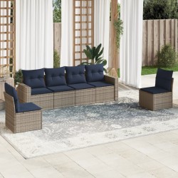 Salon de jardin 6 pcs avec coussins gris résine tressée 