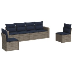 Salon de jardin 6 pcs avec coussins gris résine tressée 