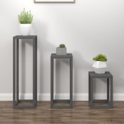 Ensemble de supports pour plantes 3 pcs Gris Bois de pin massif 