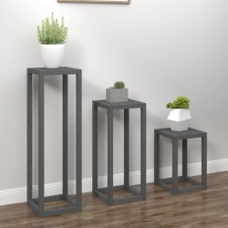 Ensemble de supports pour plantes 3 pcs Gris Bois de pin massif 