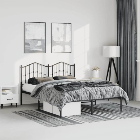 Cadre de lit métal sans matelas avec tête de lit noir 135x190cm 