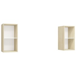 Meubles TV muraux 2 pcs Blanc et chêne sonoma Bois d'ingénierie 