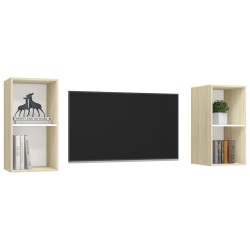 Meubles TV muraux 2 pcs Blanc et chêne sonoma Bois d'ingénierie 