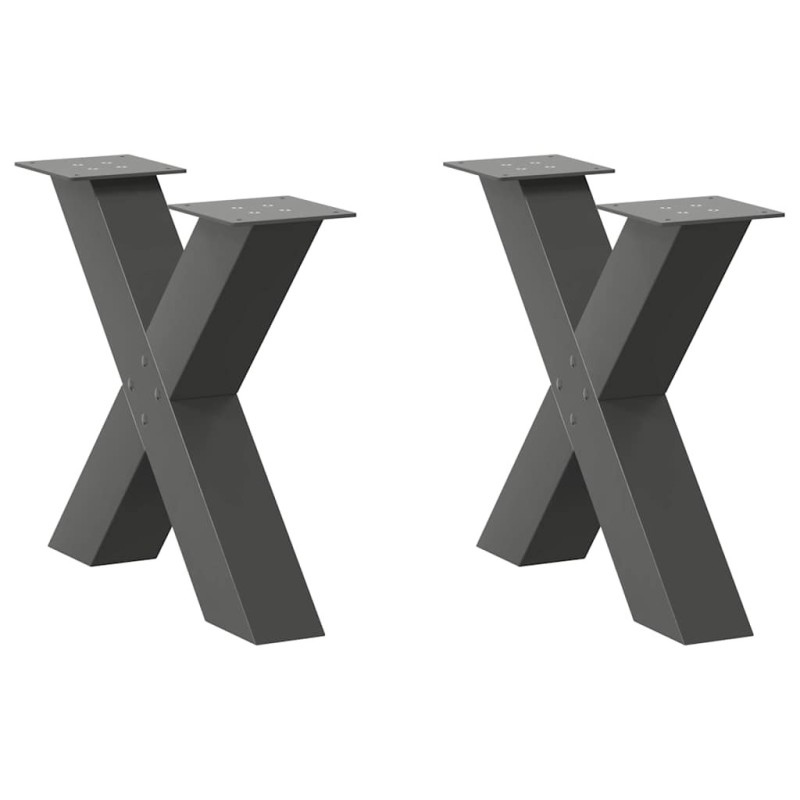 Pieds de table basse en forme de X, 2 pièces, anthracite, 50 x (42-43) cm, acier 