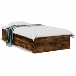Cadre de lit avec tiroirs sans matelas chêne fumé 90x200 cm 