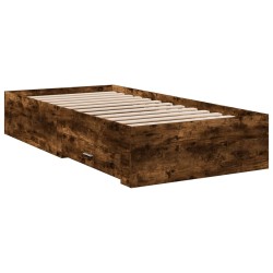 Cadre de lit avec tiroirs sans matelas chêne fumé 90x200 cm 