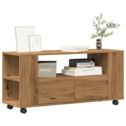 Meuble TV avec roulettes chêne artisanal bois d'ingénierie 