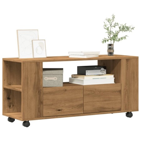 Meuble TV avec roulettes chêne artisanal bois d'ingénierie 