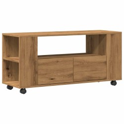 Meuble TV avec roulettes chêne artisanal bois d'ingénierie 