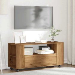 Meuble TV avec roulettes chêne artisanal bois d'ingénierie 