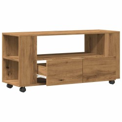 Meuble TV avec roulettes chêne artisanal bois d'ingénierie 