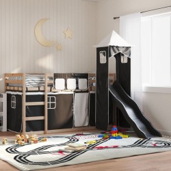 Lit superposé sans matelas avec toboggan blanc noir 90x200 cm 