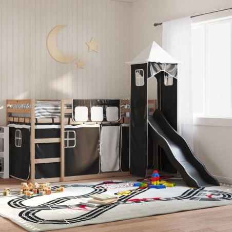 Lit superposé sans matelas avec toboggan blanc noir 90x200 cm 