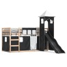 Lit superposé sans matelas avec toboggan blanc noir 90x200 cm 