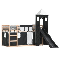 Lit superposé sans matelas avec toboggan blanc noir 90x200 cm 