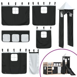 Lit superposé sans matelas avec toboggan blanc noir 90x200 cm 