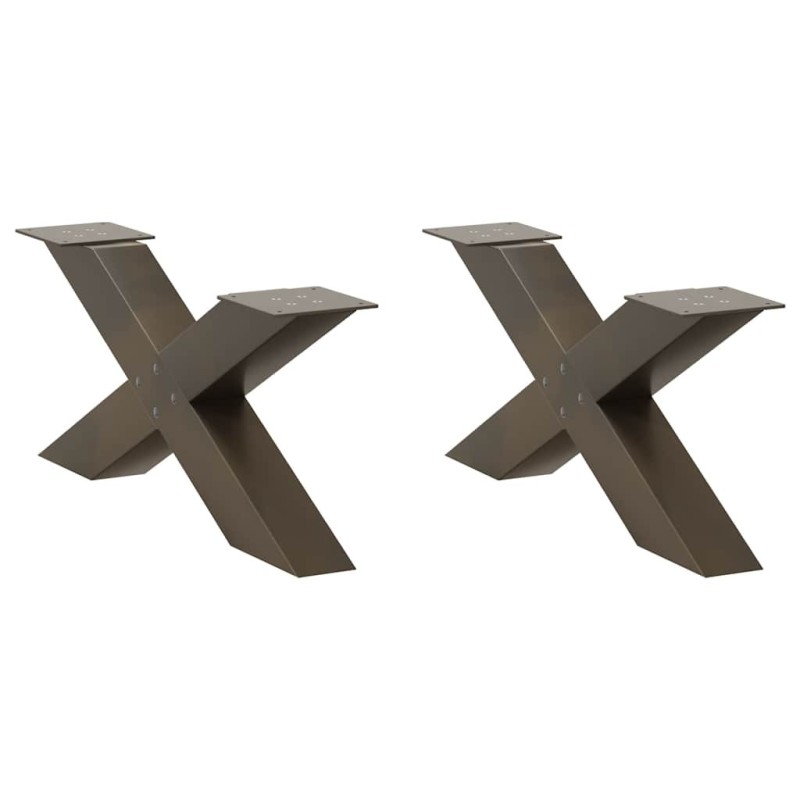 Pieds de table basse en forme de X, 2 pièces, acier naturel, 70 x (30-31) cm 