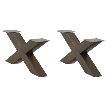 Pieds de table basse en forme de X, 2 pièces, acier naturel, 70 x (30-31) cm 