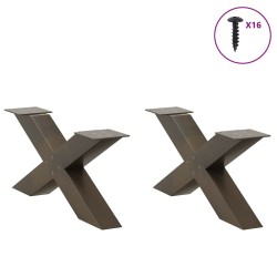 Pieds de table basse en forme de X, 2 pièces, acier naturel, 70 x (30-31) cm 