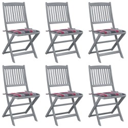 Chaises pliables d'extérieur lot de 6 et coussins Bois d'acacia 