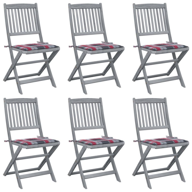 Chaises pliables d'extérieur lot de 6 et coussins Bois d'acacia 