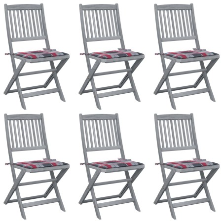 Chaises pliables d'extérieur lot de 6 et coussins Bois d'acacia 