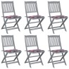 Chaises pliables d'extérieur lot de 6 et coussins Bois d'acacia 