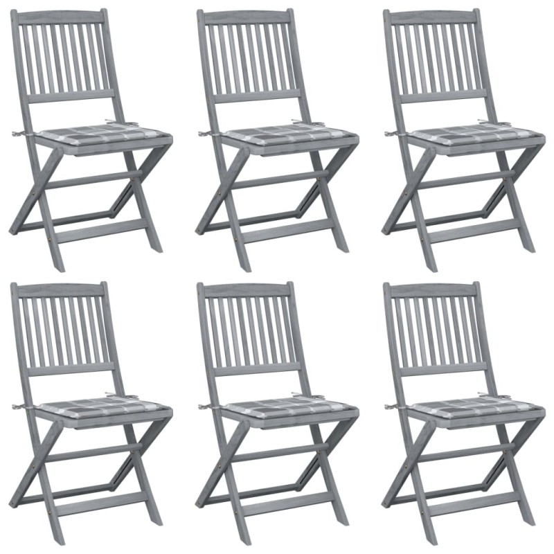 Chaises pliables d'extérieur lot de 6 et coussins Bois d'acacia 