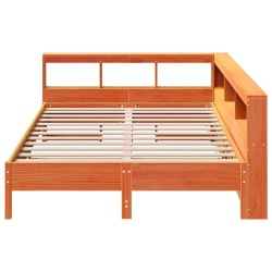 Lit bibliothèque sans matelas cire marron 140x190 cm pin massif 