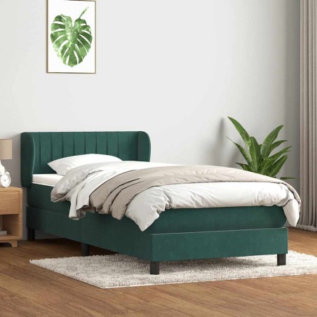 Sommier à lattes de lit et matelas vert foncé 80x220 cm velours 