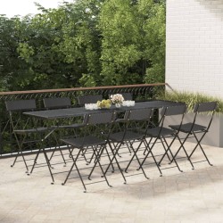 Chaises de bistrot pliantes lot de 8 Noir Résine tressée acier 
