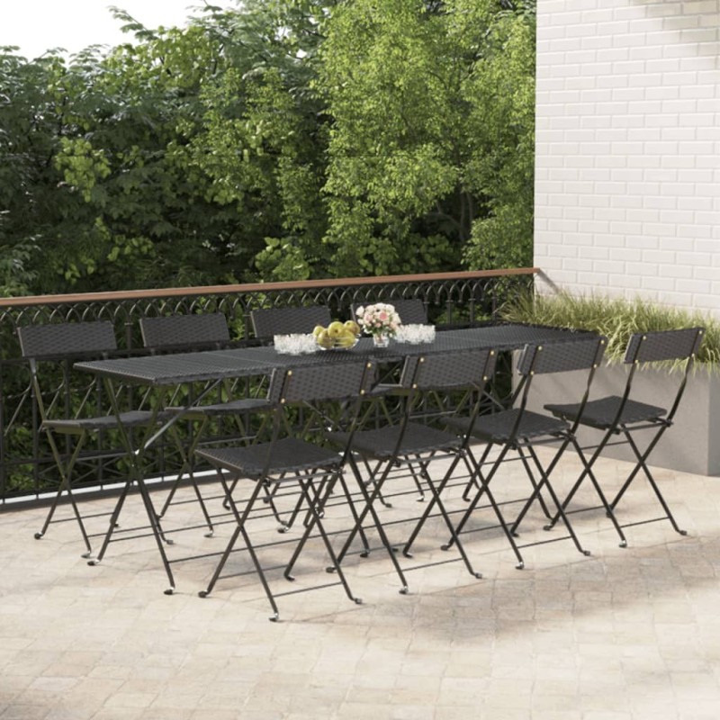 Chaises de bistrot pliantes lot de 8 Noir Résine tressée acier 