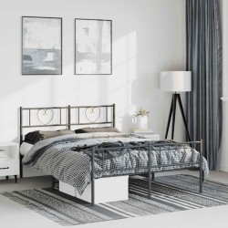 Cadre de lit métal sans matelas avec pied de lit noir 135x190cm 