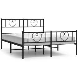Cadre de lit métal sans matelas avec pied de lit noir 135x190cm 
