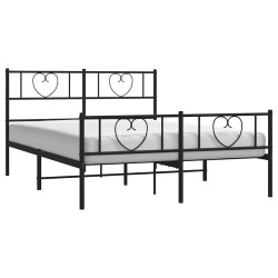 Cadre de lit métal sans matelas avec pied de lit noir 135x190cm 